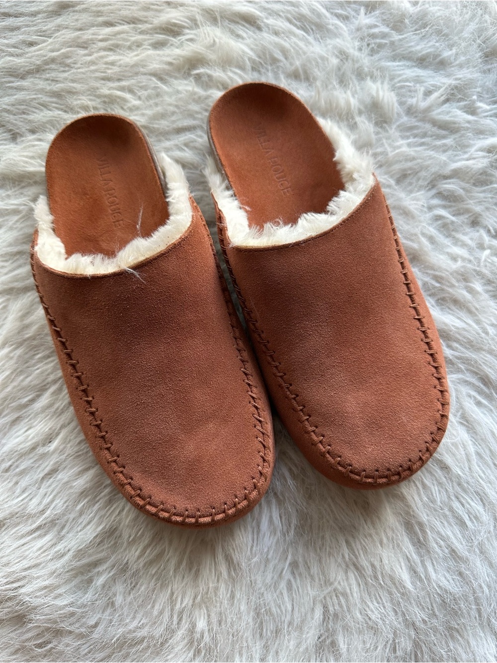 Villa Rouge Brown Suede Shearling-Lined Slip-On Slippers Cognac brown 8.5